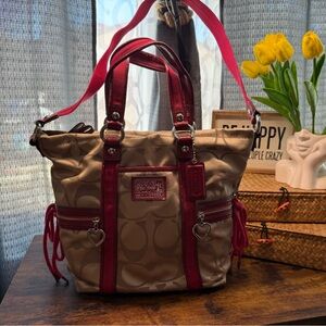 Coach Tan and Red Shoulder Bag